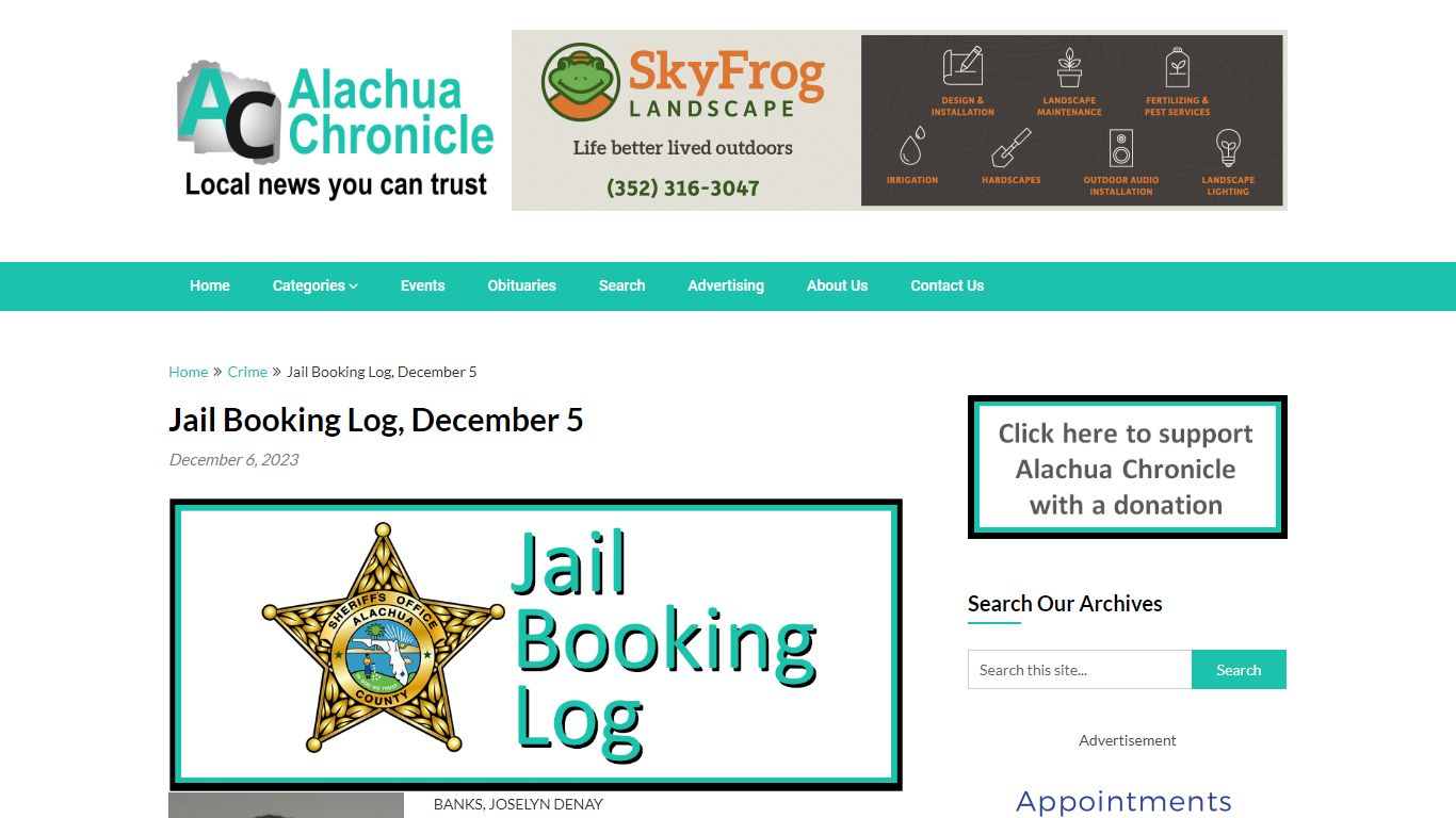 Jail Booking Log, December 5 - Alachua Chronicle